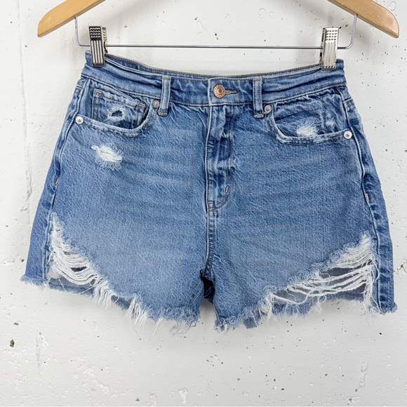 Lot of 3 American Eagle Size 4 Mom High Rise Distressed Black Blue Jean Shorts - Picture 12 of 16